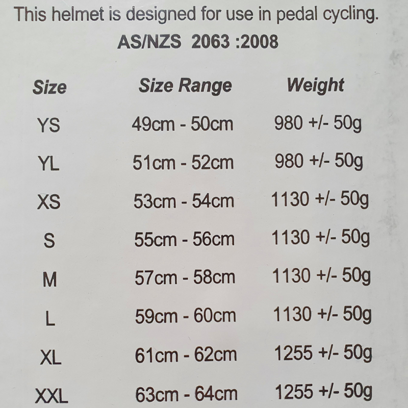 Fox bike helmet size hot sale chart